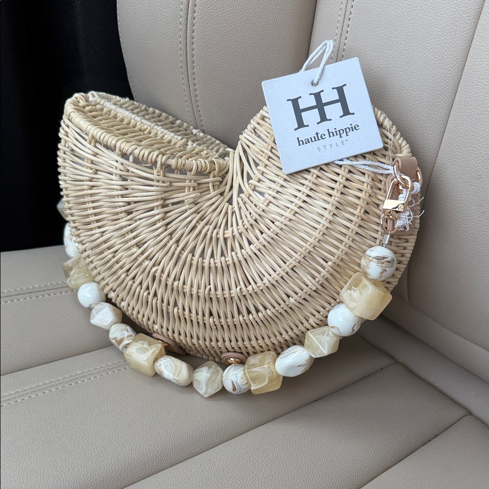 Haute Hippie Natural Woven Shell Summer Bag